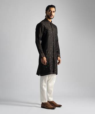 Dark brown shirt kurta with slim fit pants 3