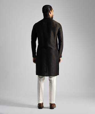 Dark brown shirt kurta with slim fit pants 4