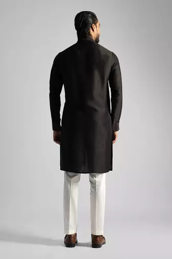 Dark brown shirt kurta with slim fit pants