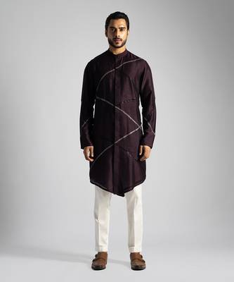 Plum hued shirt kurta with slim fit pants 1