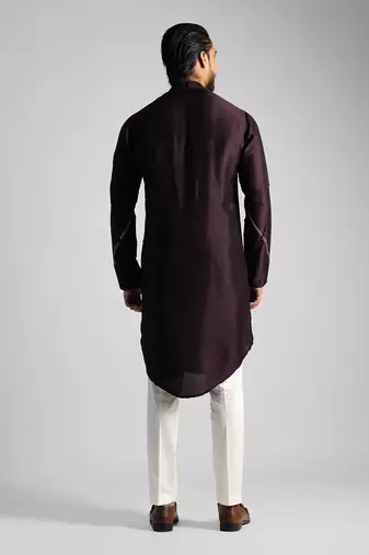Plum hued shirt kurta with slim fit pants