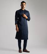 Midnight blue linen satin kurta with pajama pant