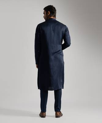 Midnight blue linen satin kurta with pajama pant 4