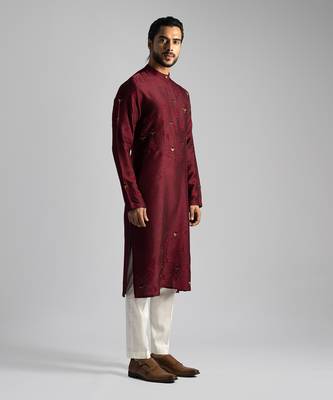 Deep red kurta with a cream pant 3