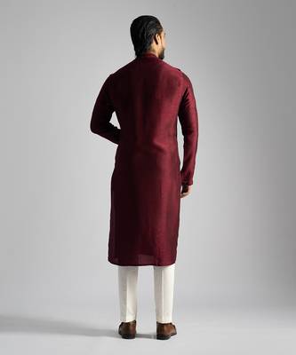 Deep red kurta with a cream pant 4