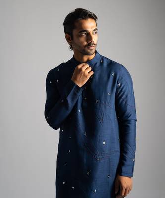 Navy blue kurta with navy blue pants 2