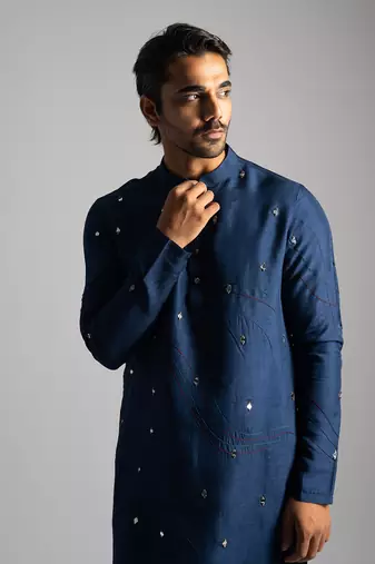 Navy blue kurta with navy blue pants