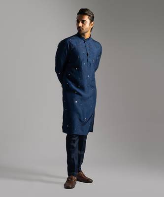 Navy blue kurta with navy blue pants 3