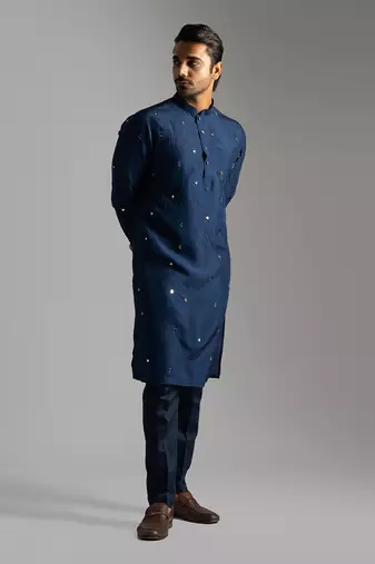 Navy blue kurta with navy blue pants