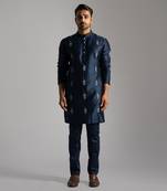 Royal blue chanderi kurta with slim fit pants