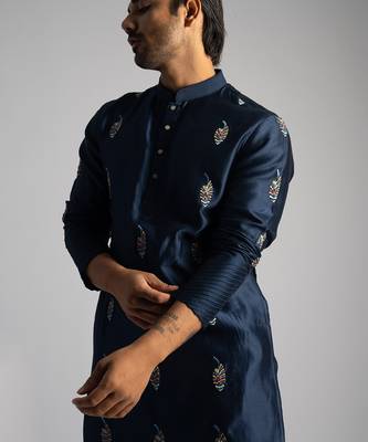 Royal blue chanderi kurta with slim fit pants 2
