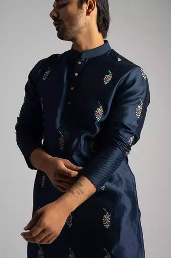 Royal blue chanderi kurta with slim fit pants