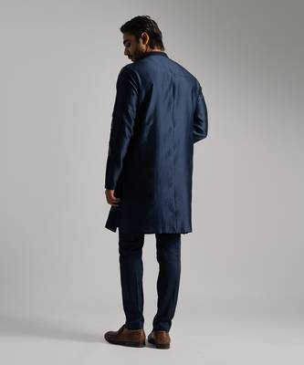 Royal blue chanderi kurta with slim fit pants 4
