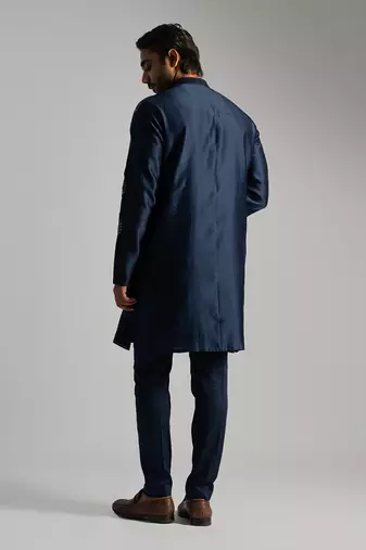 Royal blue chanderi kurta with slim fit pants