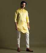 Sunshine yellow linen satin kurta with slim fit pants