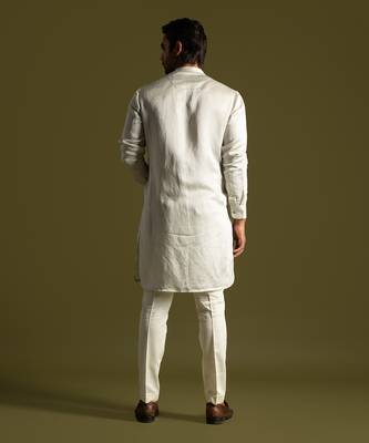 Light grey full sleeves kurta with slim fit pants 4