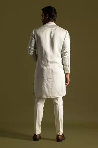 Light grey full sleeves kurta with slim fit pants