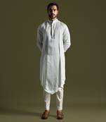 Ice blue symmetric drape kurta cream pants