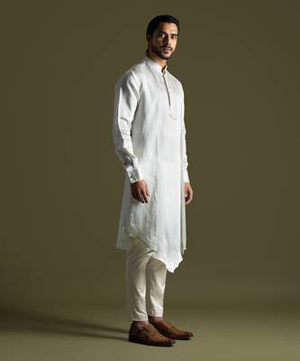 Ice blue symmetric drape kurta cream pants 3
