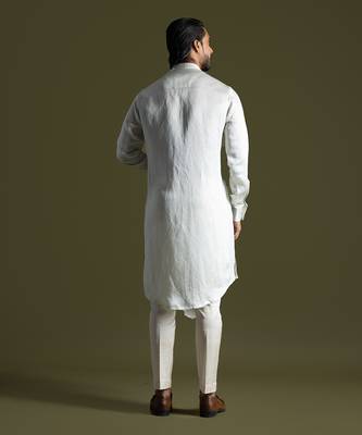 Ice blue symmetric drape kurta cream pants 4