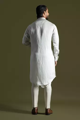 Ice blue symmetric drape kurta cream pants