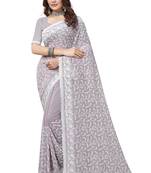Lavender resham sequence embroidery work georgette saree with blouse