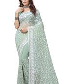 Pista resham sequence embroidery work georgette saree with blouse