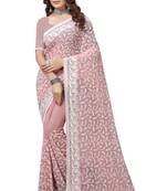 Peach resham sequence embroidery work georgette saree with blouse