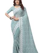 Sea green resham sequence embroidery work georgette saree with blouse
