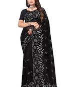 Black resham zarkan embroidery work georgette saree with blouse