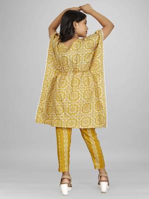 Stylish kids party wear yellow color cotton base kaftan with pant for girls 2
