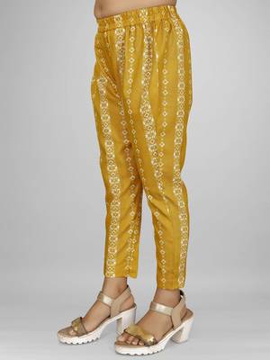Stylish kids party wear yellow color cotton base kaftan with pant for girls 4