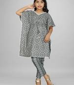 Stylish kids party wear grey color cotton base kaftan with pant for girls