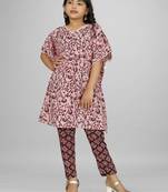 Stylish kids party wear pink color cotton base kaftan with pant for girls