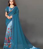 Morpich color printed georgette saree with blouse piece