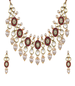 Runjhun maroon gold tone necklace & earring for womens