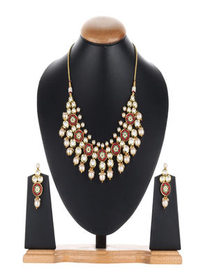Runjhun maroon gold tone necklace & earring for womens 2