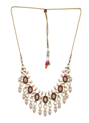 Runjhun maroon gold tone necklace & earring for womens 3