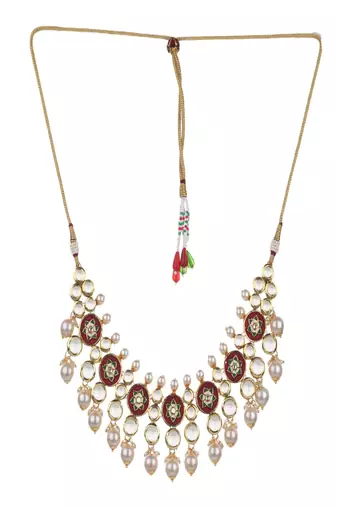 Runjhun maroon gold tone necklace & earring for womens