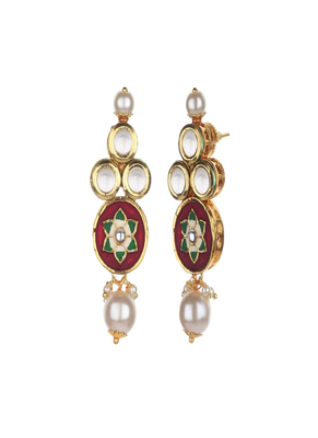 Runjhun maroon gold tone necklace & earring for womens 4