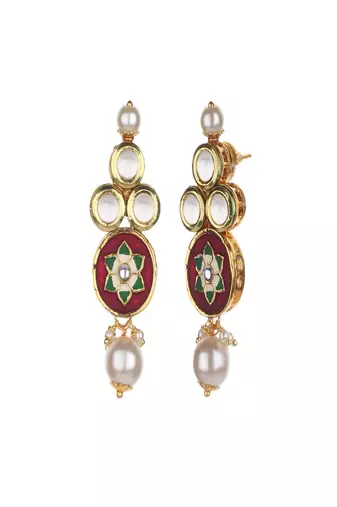 Runjhun maroon gold tone necklace & earring for womens