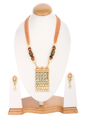 Runjhun handcrafted indian kundan choker necklace earrings peach jewellery 2