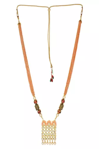 Runjhun handcrafted indian kundan choker necklace earrings peach jewellery