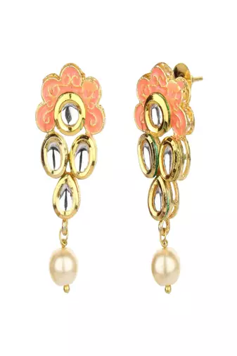 Runjhun handcrafted indian kundan choker necklace earrings peach jewellery