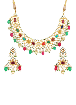 Runjhun multicolor kundan work necklace set with earring 2