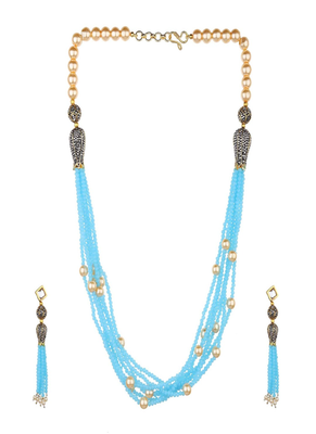 Runjhun women turquoise blue beaded layered necklace set for womens 1