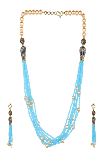 Runjhun women turquoise blue beaded layered necklace set for womens