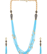 Runjhun women turquoise blue beaded layered necklace set for womens