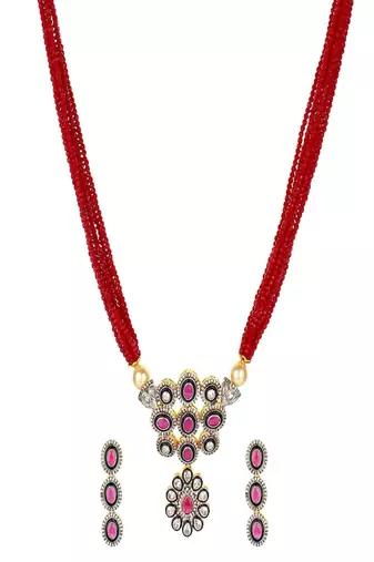 Runjhun women red & pink beaded layered necklace set for womens
