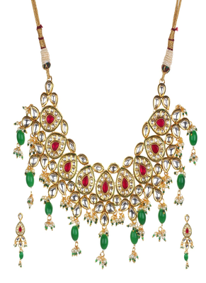 Runjhun green kundan gold plated meenakari jewellery set for womens 1